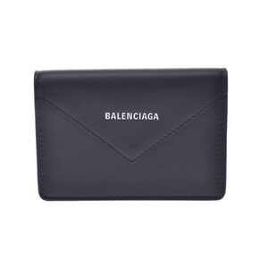 BALENCIAGA Paper Business card holder Wallet Black Leather